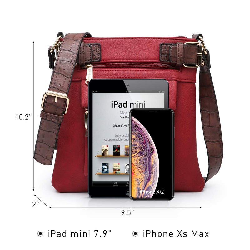 Dasein Top Belted Crossbody Bags for Women Soft Leather Messenger Bag Shoulder Bag Travel Purse (large size-red) - Image 3
